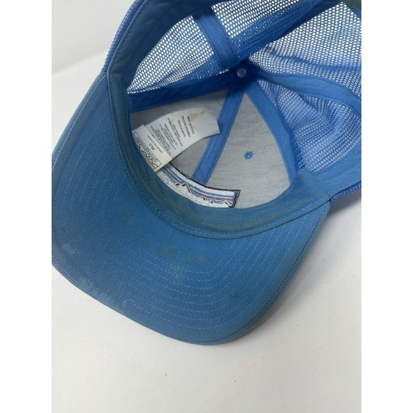 PATAGONIA Classic FITZ ROY LOGO Strap Back TRUCKER HAT Electric Blue Flawed - Picture 8 of 11